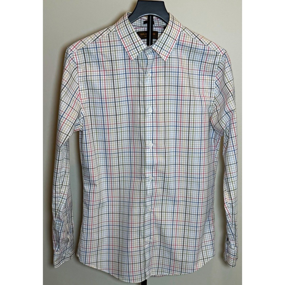 Fairlane & Sons Slim Fit Wrinkle Resistant Plaid Woven Cotton Shirt Men's M EUC